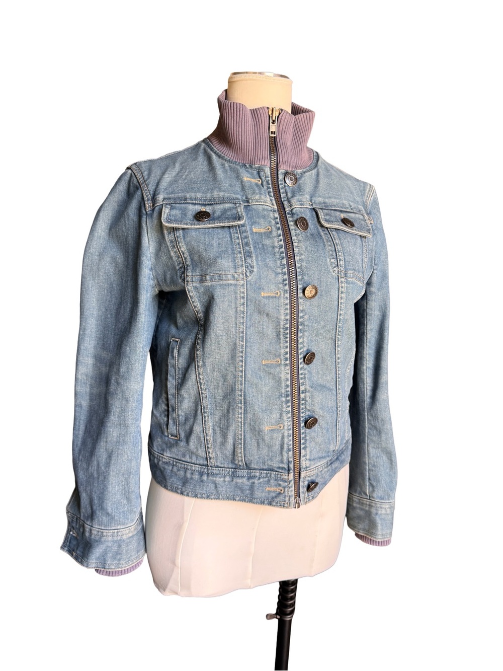 Marc Jacobs Denim Jacket with Rib Knit Collar – Size Medium